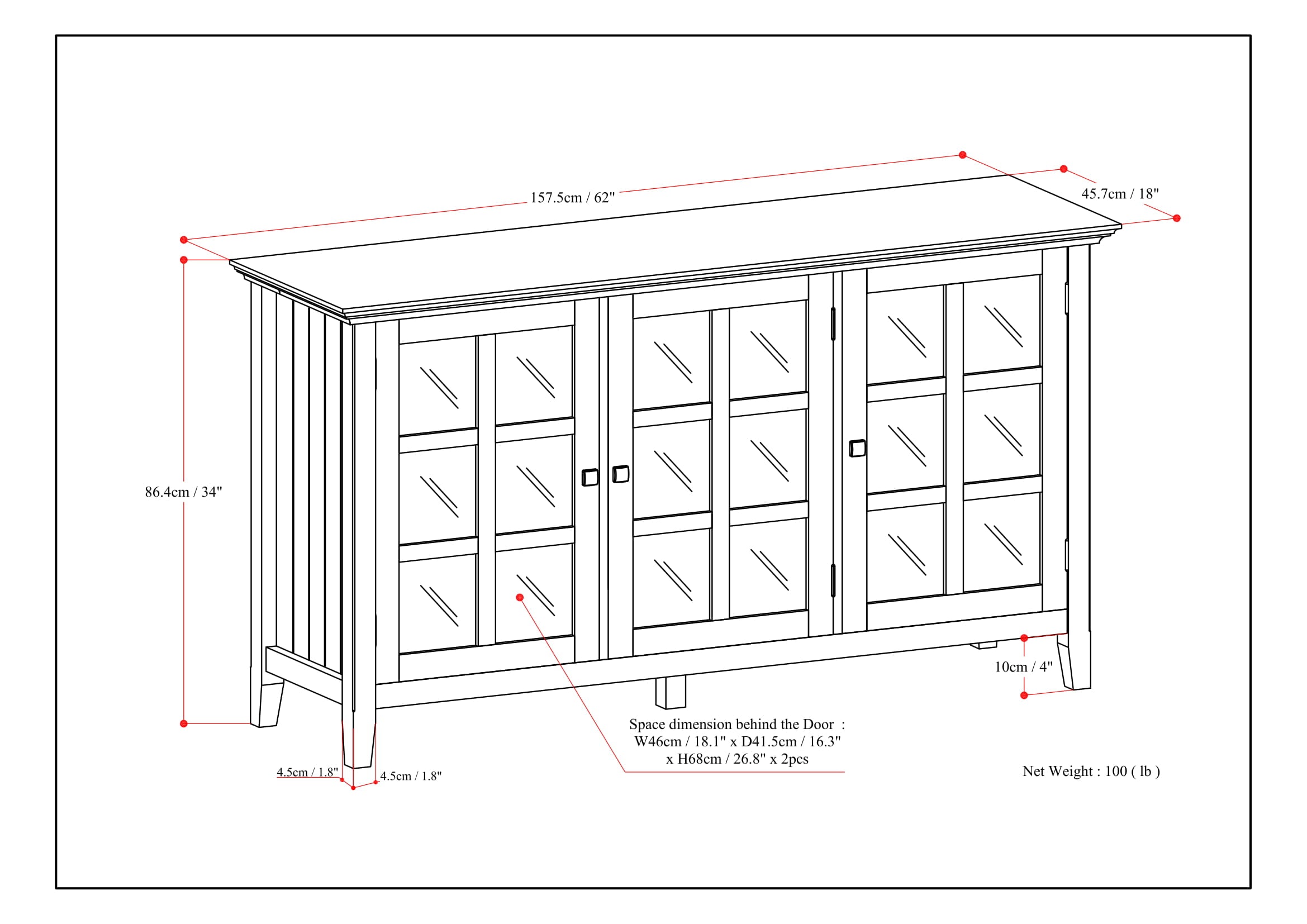 Acadian 62 Inch Wide Solid Wood Storage Cabinet in Brunette