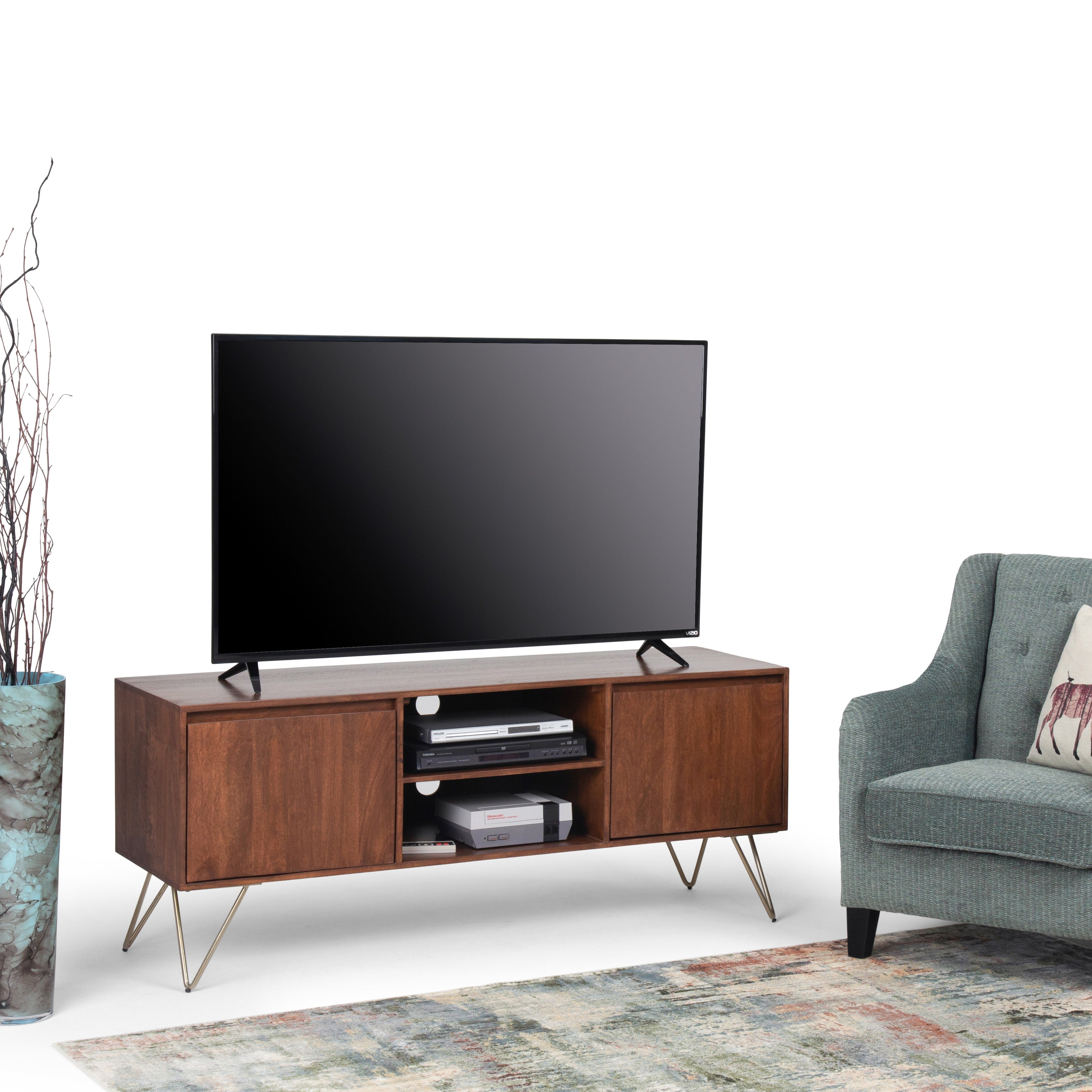 Hunter 60 Inch Wide Solid Mango Wood TV Stand in Urban