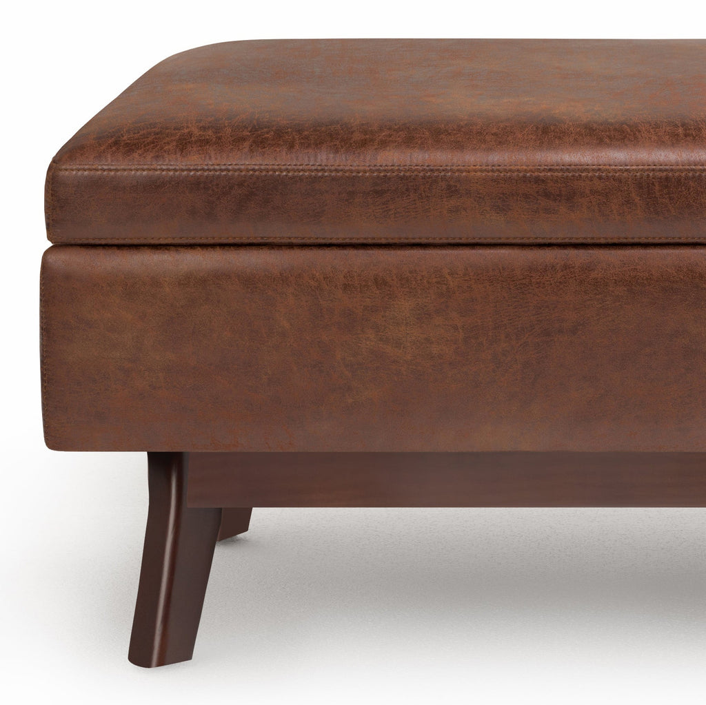 Owen 36 Inch Wide Small Rectangular Storage Ottoman in Distressed Saddle