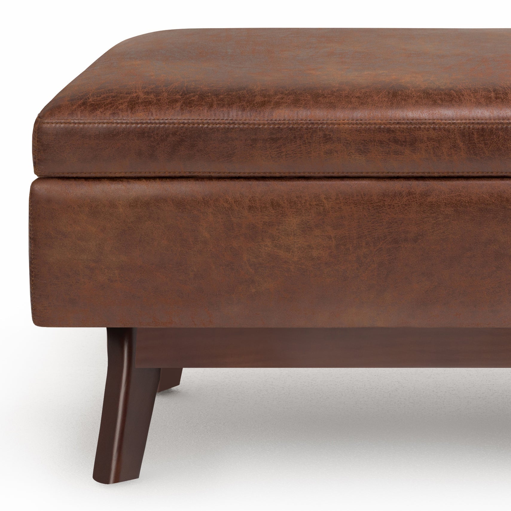 Owen 36 Inch Wide Small Rectangular Storage Ottoman in Distressed Saddle