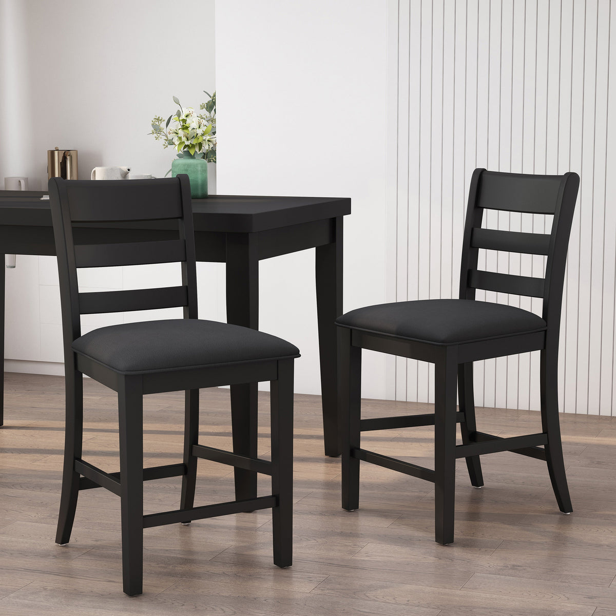 Farmhouse Upholstered Wood Counter Stools (Set of 2)