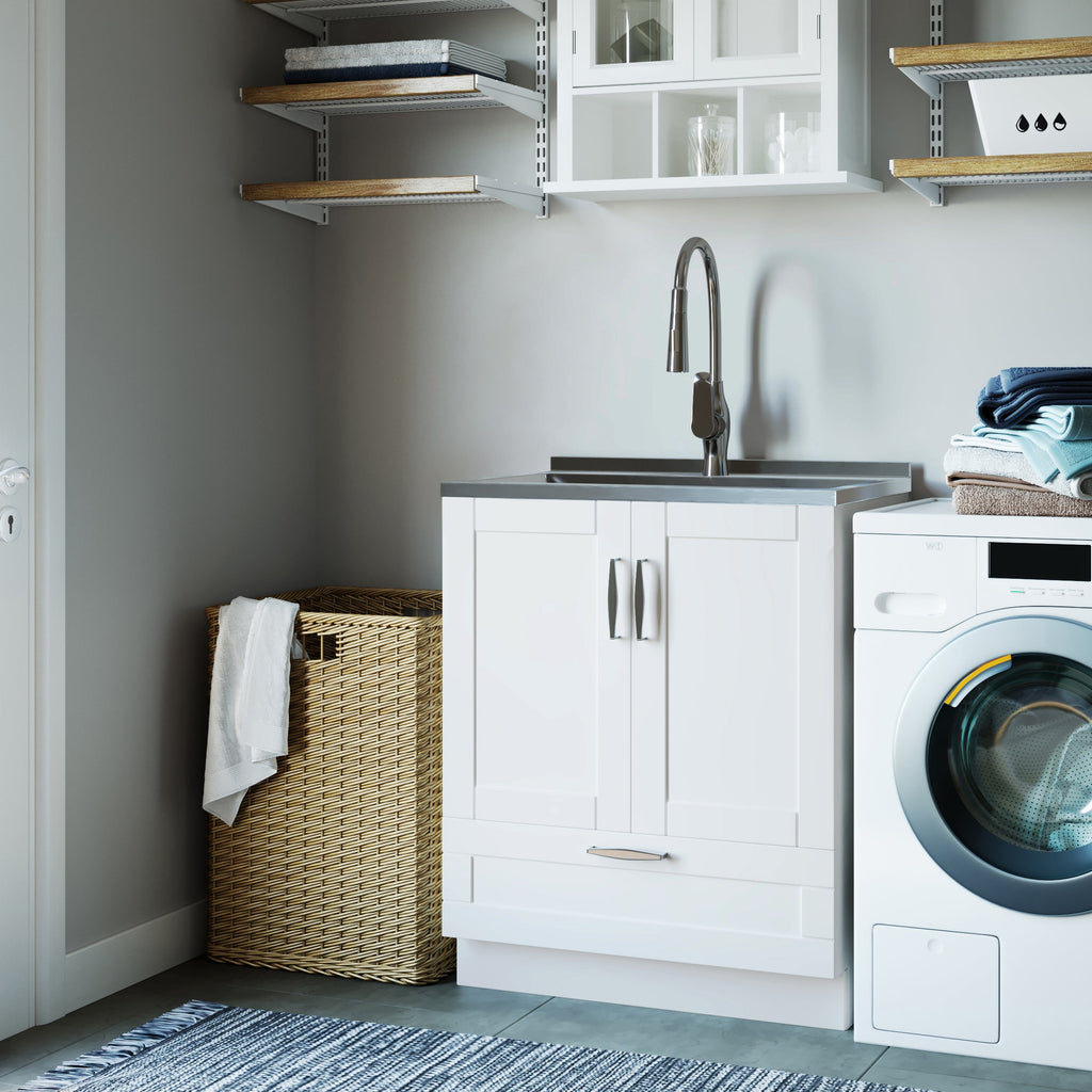 Reed Deluxe 28" Laundry Cabinet with Pull-Out Faucet and Stainless Steel Sink