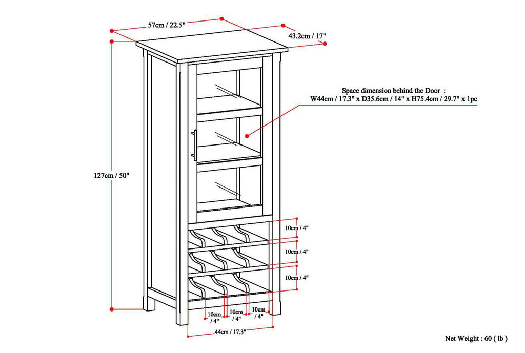 Avalon 22 Inch Wide Solid Wood 12-Bottle Wine Rack Storage Cabinet
