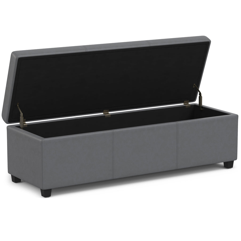 Avalon 54 Inch Wide Extra Large Storage Ottoman Bench in Stone