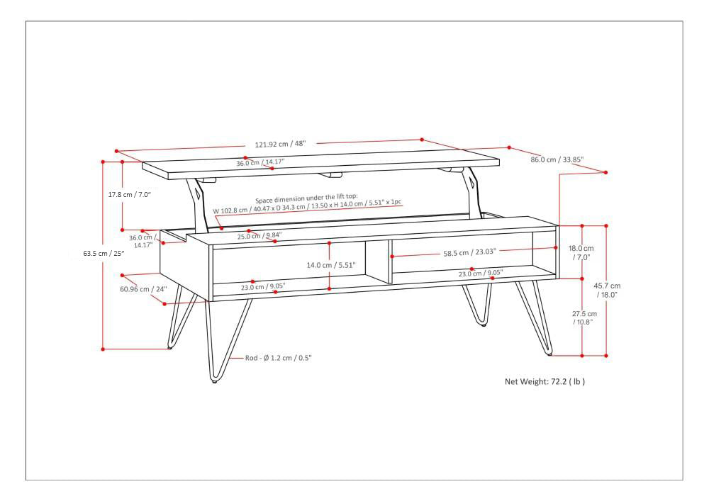 Hunter 48 Inch Wide Solid Mango Wood Lift Top Coffee Table