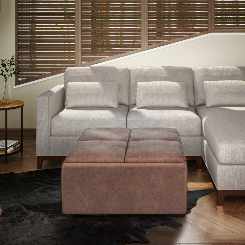 Avalon 35 Inch Wide Square Coffee Table Storage Ottoman