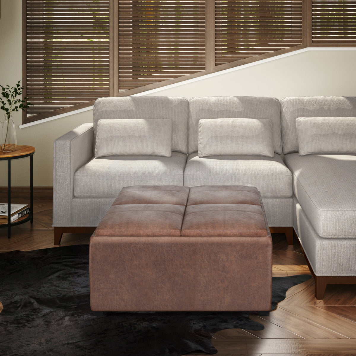 Avalon 35 Inch Wide Square Coffee Table Storage Ottoman