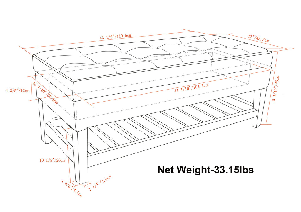 Cosmopolitan Storage Ottoman Bench with Open Bottom - Distressed Saddle