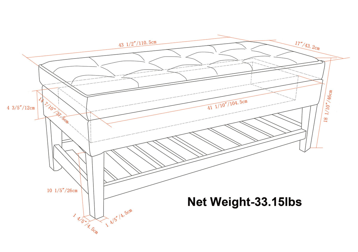 Cosmopolitan Storage Ottoman Bench with Open Bottom - Stone