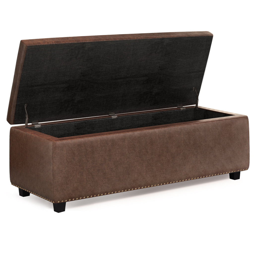 Hamilton 48 Inch Wide Storage Ottoman in Distressed Umber
