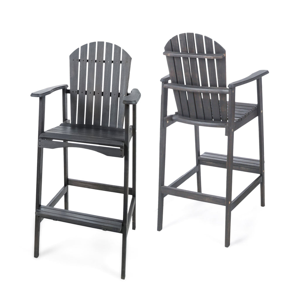 Outdoor Acacia Wood Adirondack Barstools, Set of 2