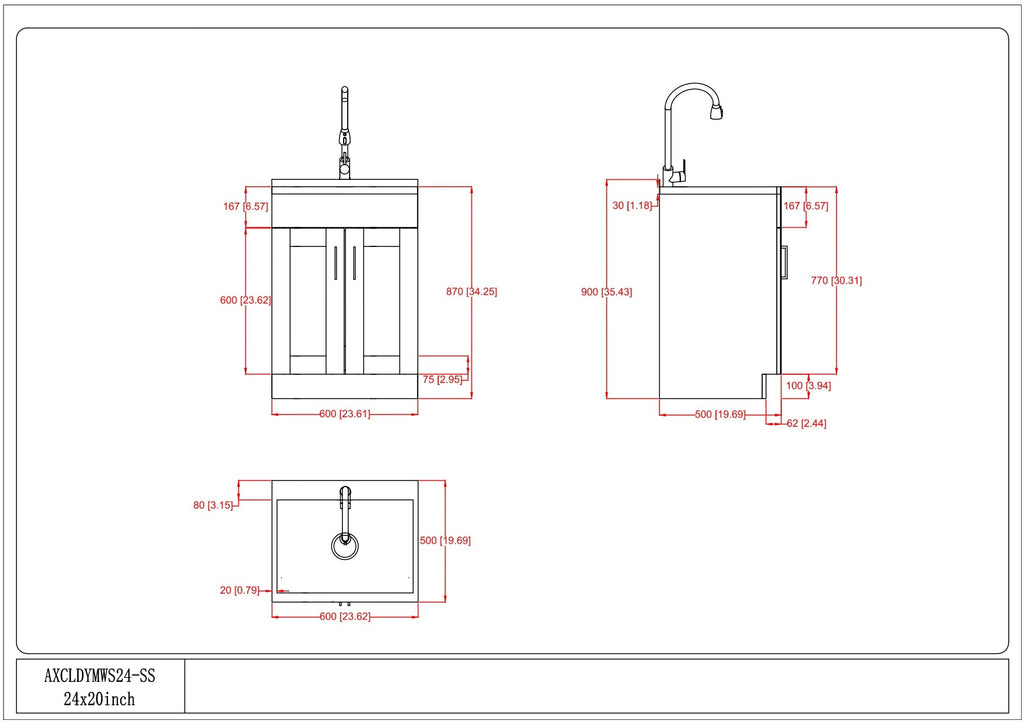 Modern Wide Shaker - 24" Laundry Cabinet with Faucet and Stainless Steel Sink