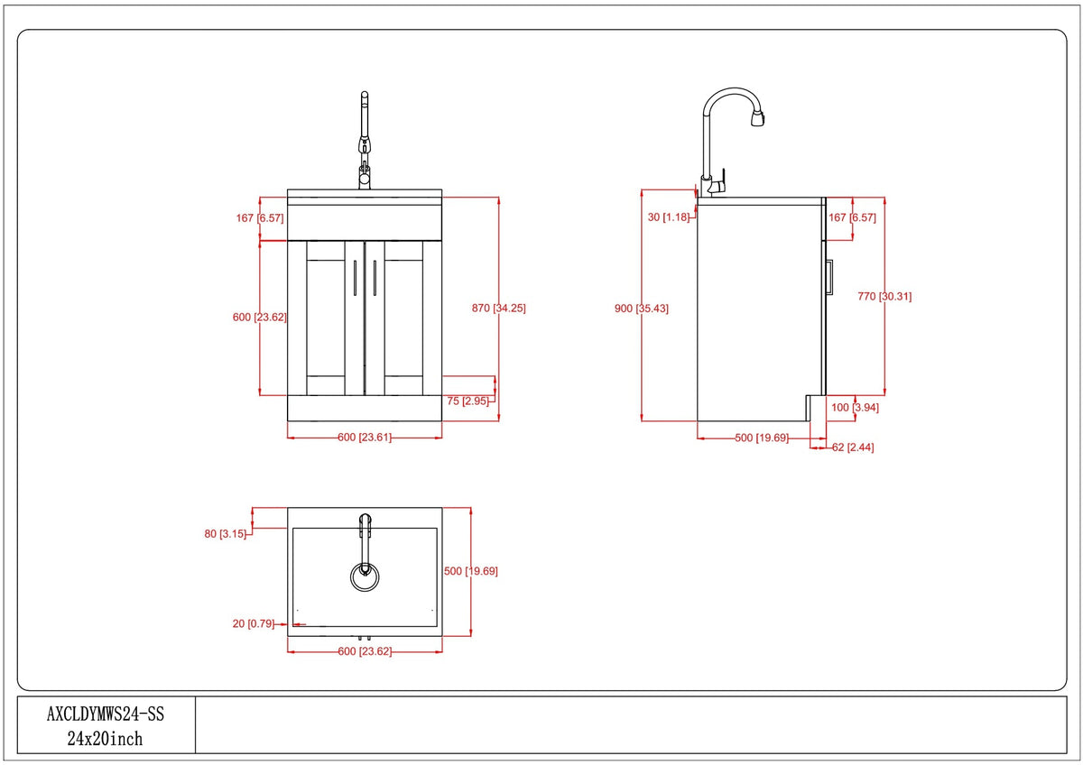 Modern Wide Shaker - 24" Laundry Cabinet with Faucet and Stainless Steel Sink