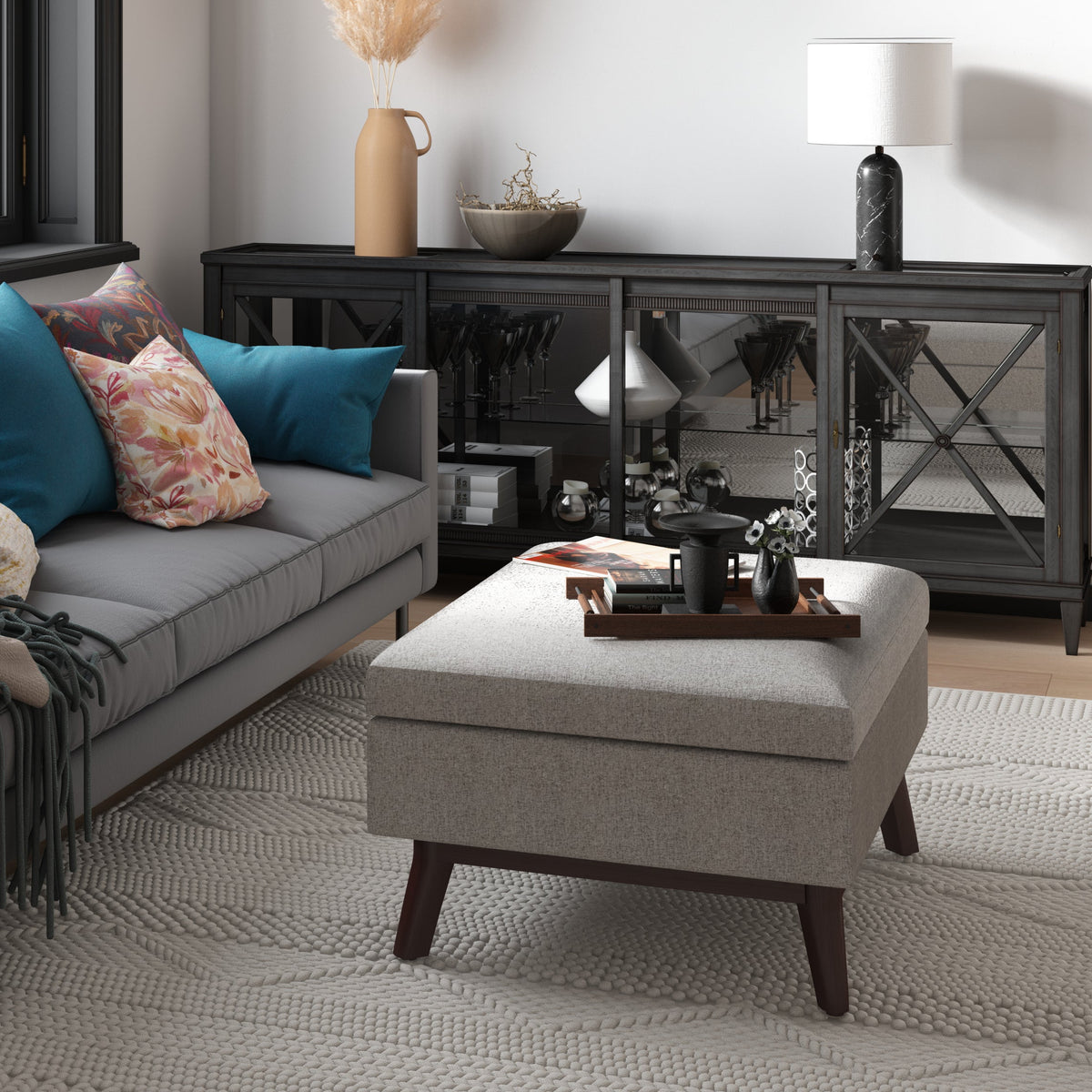 Owen 34 Inch Wide Coffee Table Storage Ottoman in Cloud