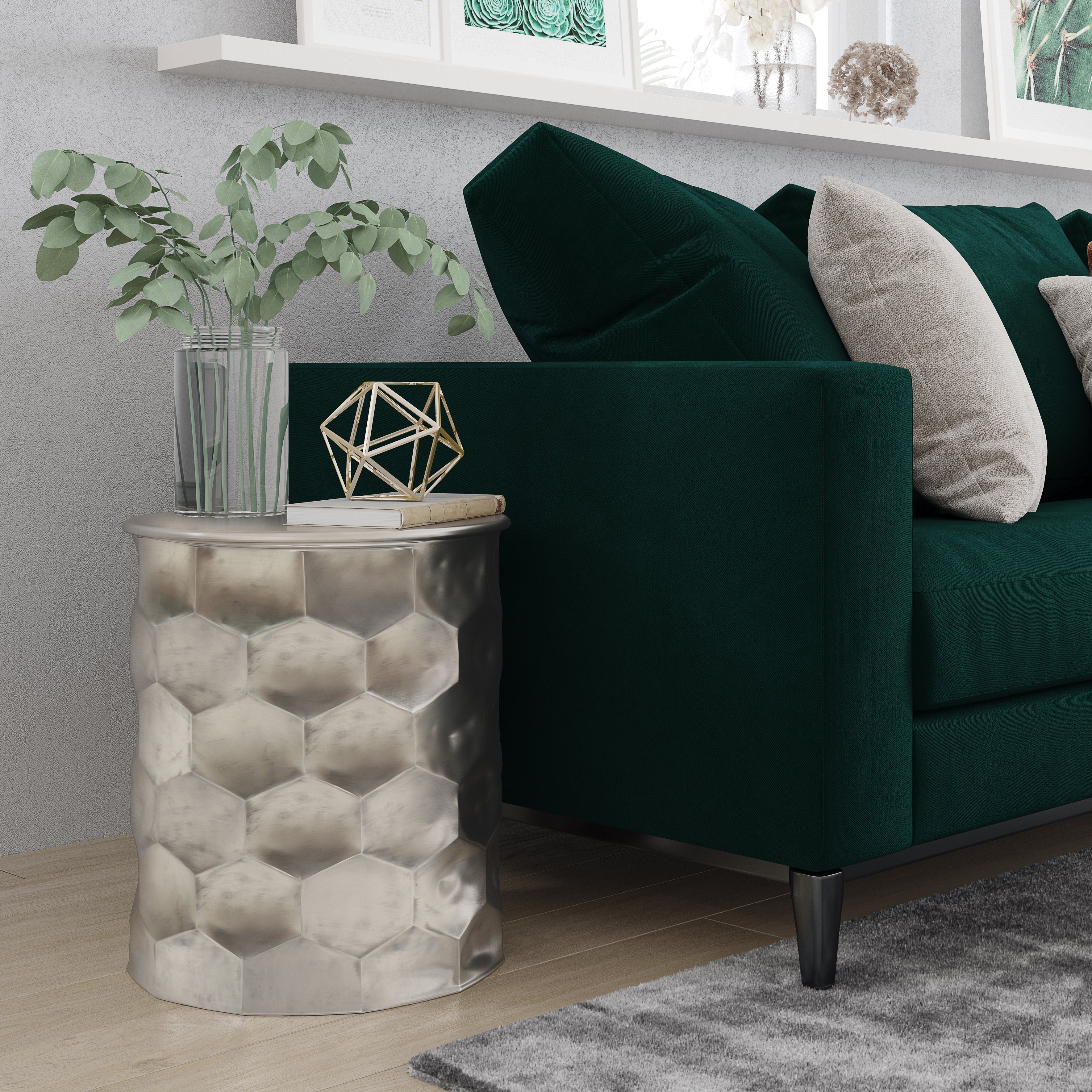 Whitney 17 Inch Wide Metal Storage Side Table in Antique