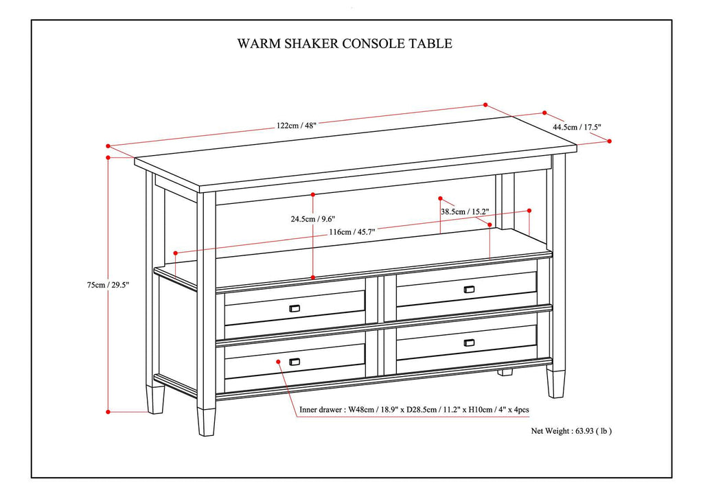 Warm Shaker 48 Inch Wide Solid Wood Console Sofa Table