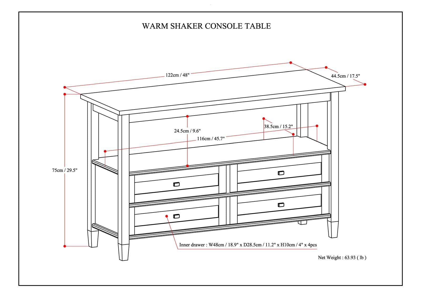 Warm Shaker 48 Inch Wide Solid Wood Console Sofa Table