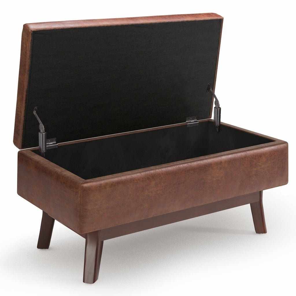 Owen 36 Inch Wide Small Rectangular Storage Ottoman in Distressed Saddle