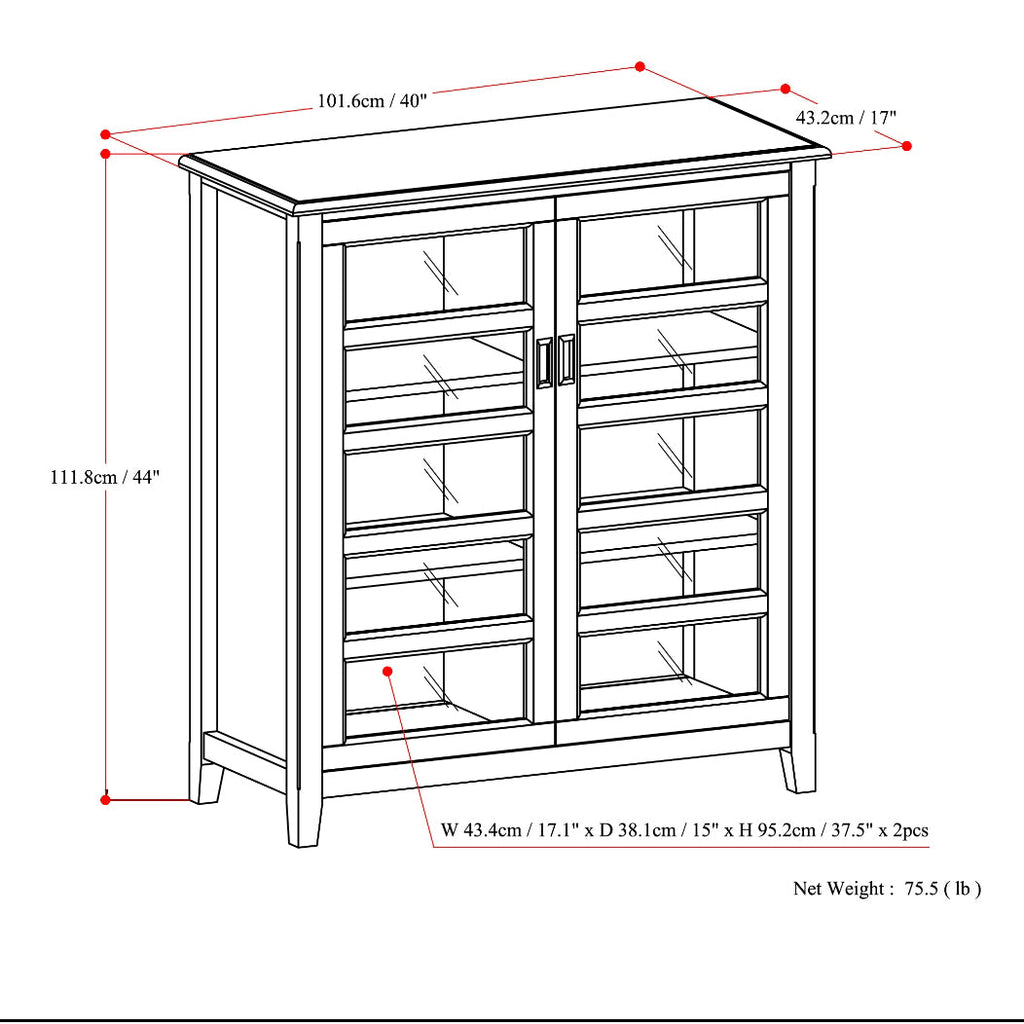 Burlington 40 Inch Wide Solid Wood Medium Storage Cabinet in Mahogany