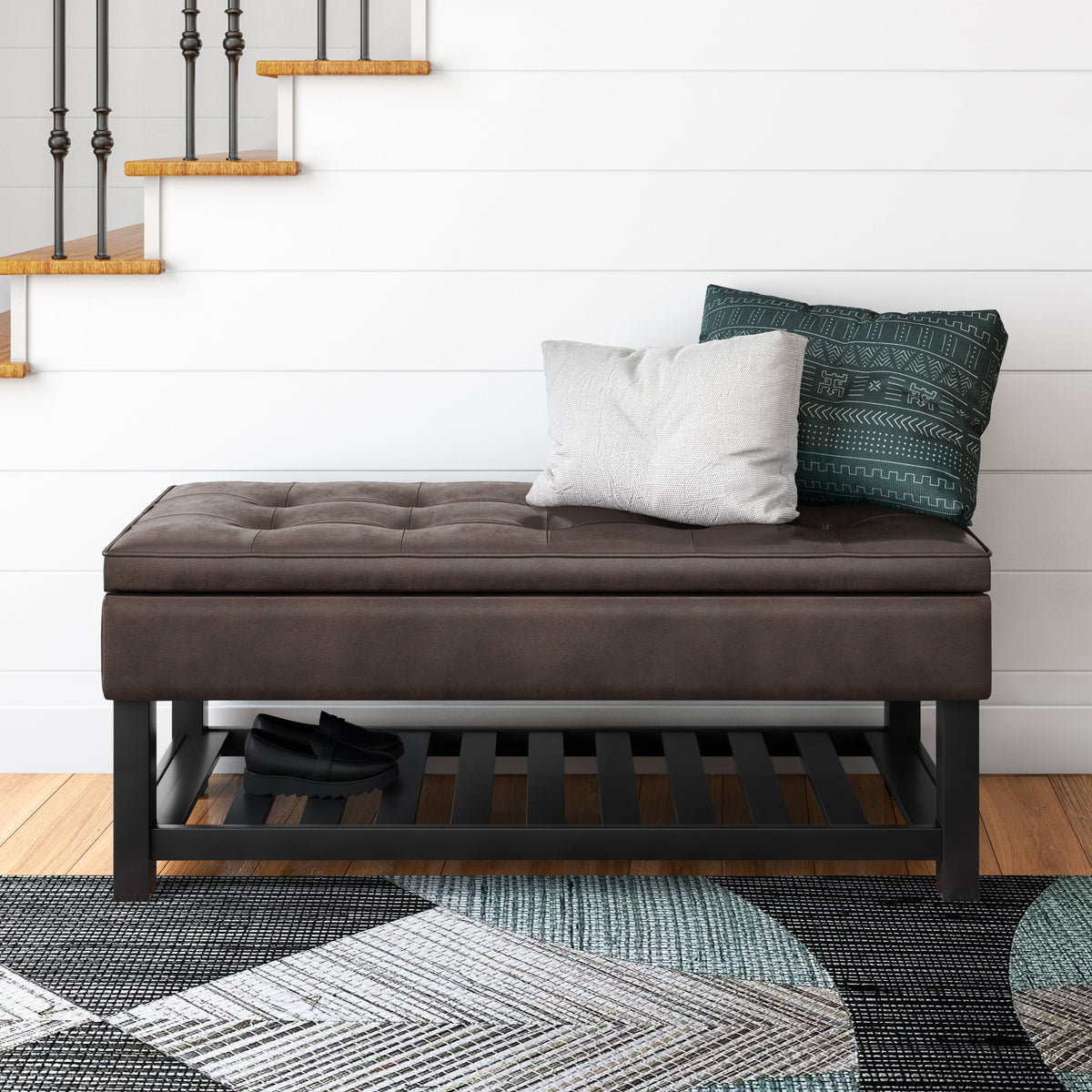 Cosmopolitan Storage Ottoman Bench with Open Bottom - Distressed
