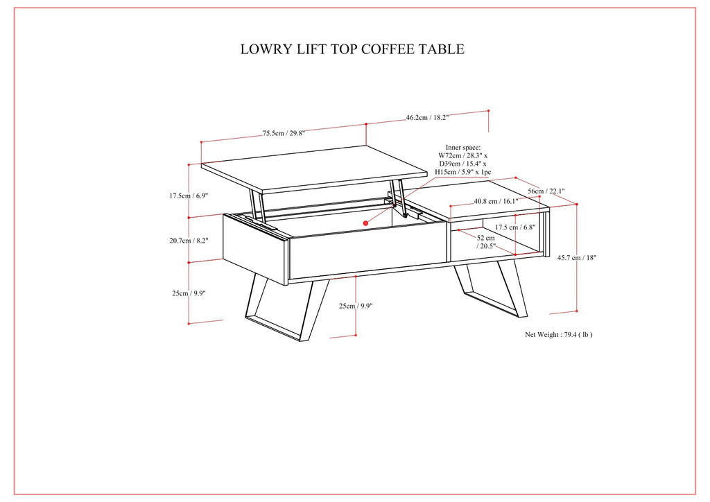 Lowry 48 Inch Wide Solid Acacia Wood Lift Top Coffee Table
