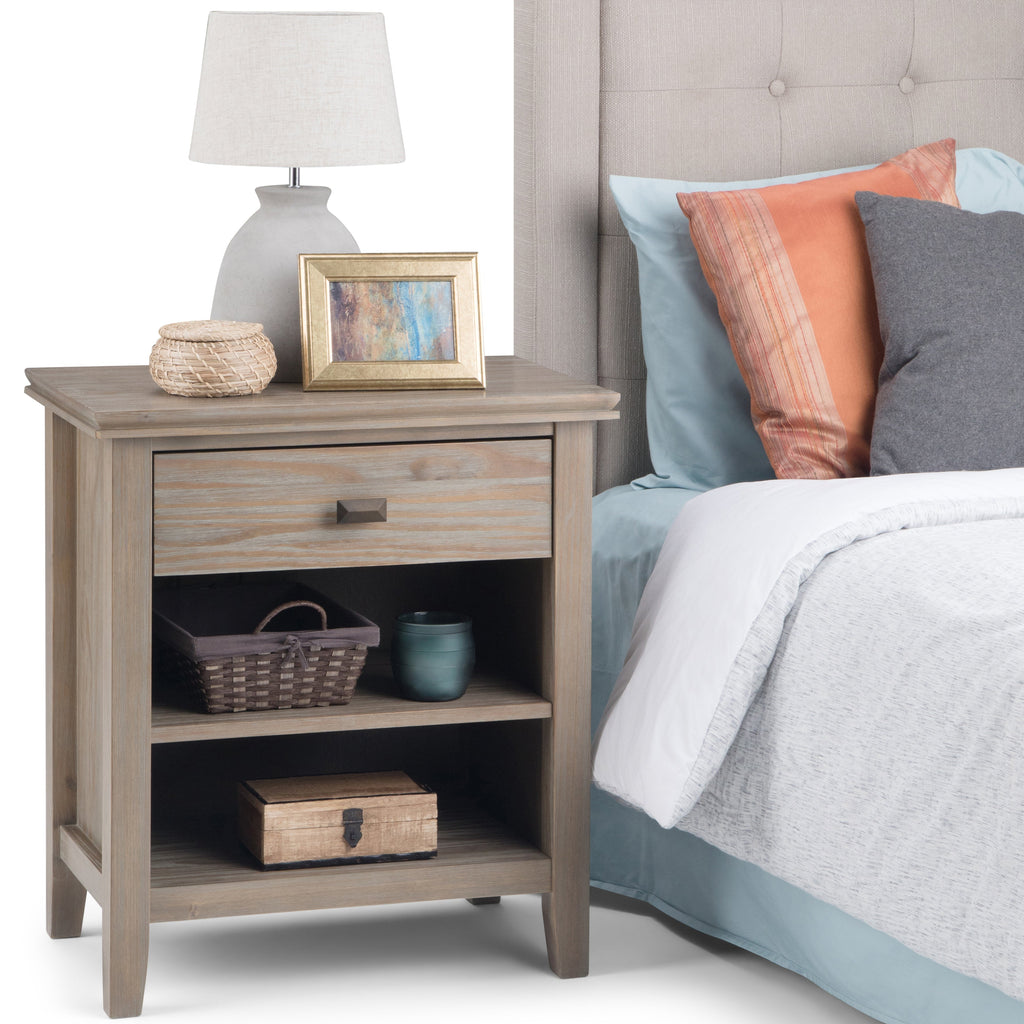 Artisan 24 Inch Wide Solid Wood Bedside Table in Distressed Grey