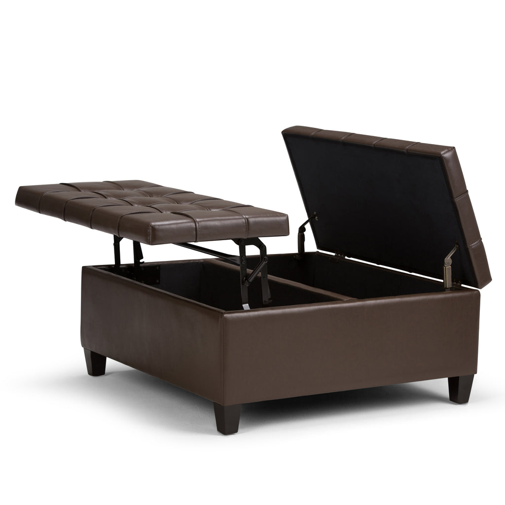 Harrison 36 Inch Wide Coffee Table Storage Ottoman in Chocolate