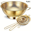 4-Piece Golden Stainless Steel Colander and Mesh Strainer Set