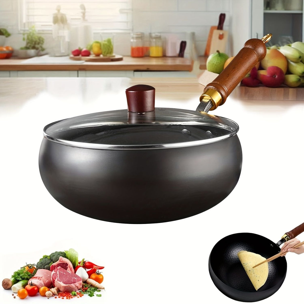 Japanese Large-Bellied Non-Stick Wok with Heat-Resistant Handle