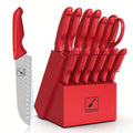 14-Piece Stainless Steel Kitchen Knife Set with Sharpener Block Red
