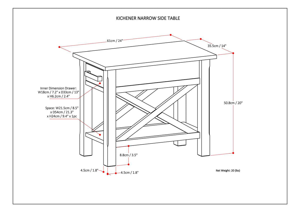 Kitchener Narrow Side Table