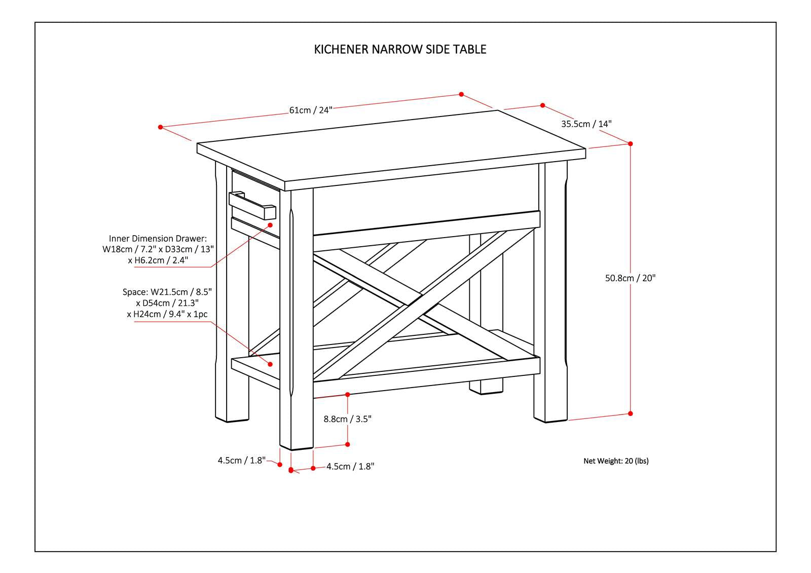Kitchener Narrow Side Table