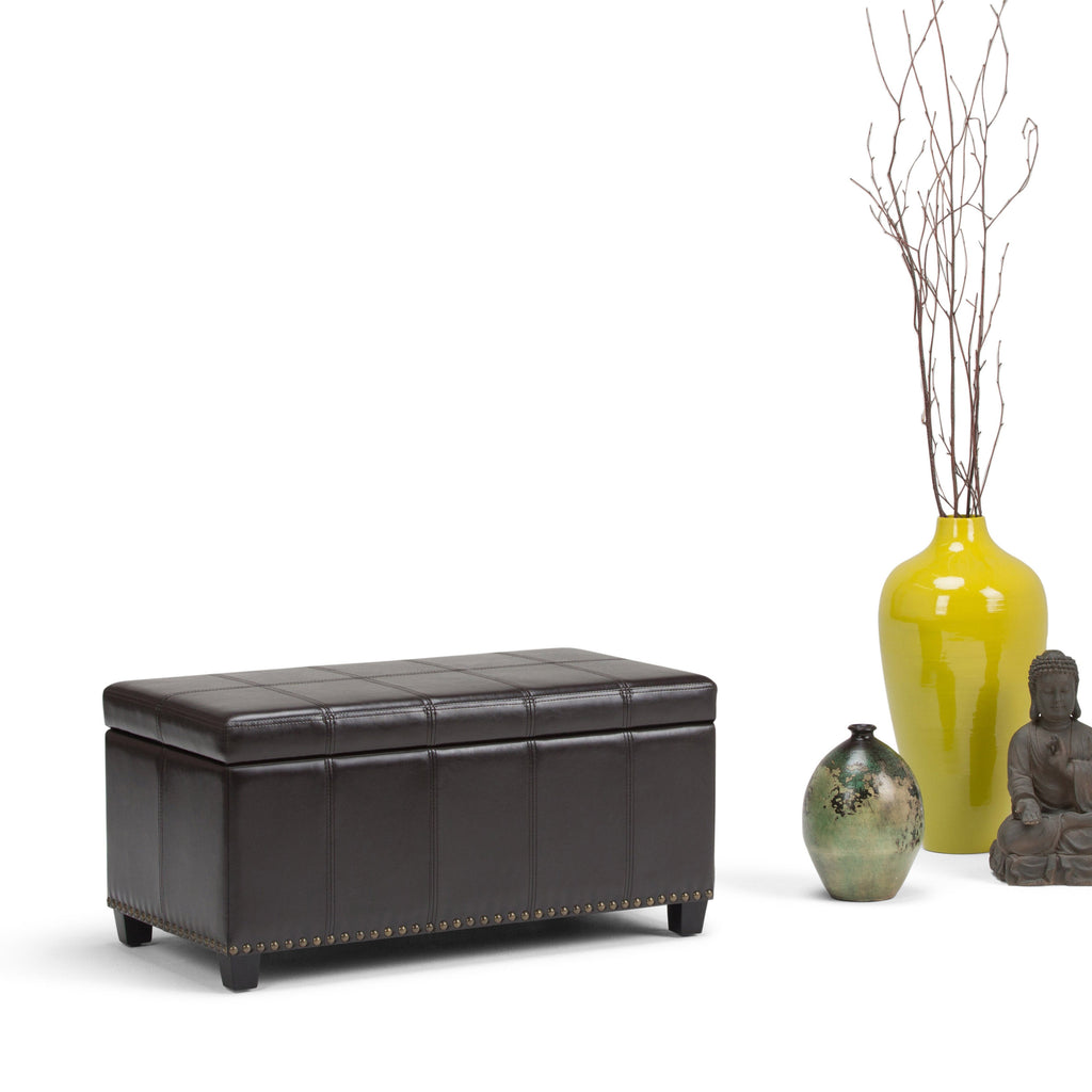 Amelia 33 Inch Wide Storage Ottoman Bench in Tanners