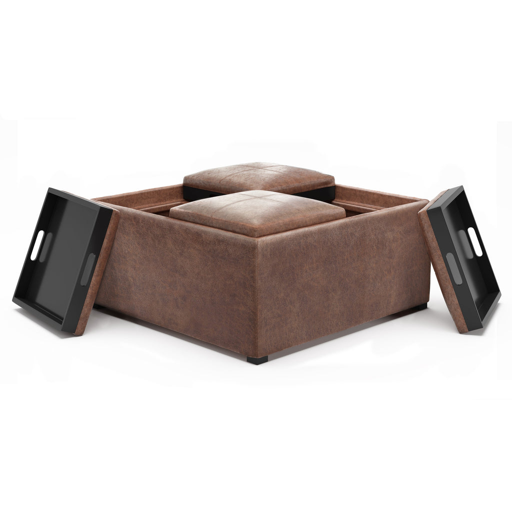 Avalon 35 Inch Wide Square Coffee Table Storage Ottoman