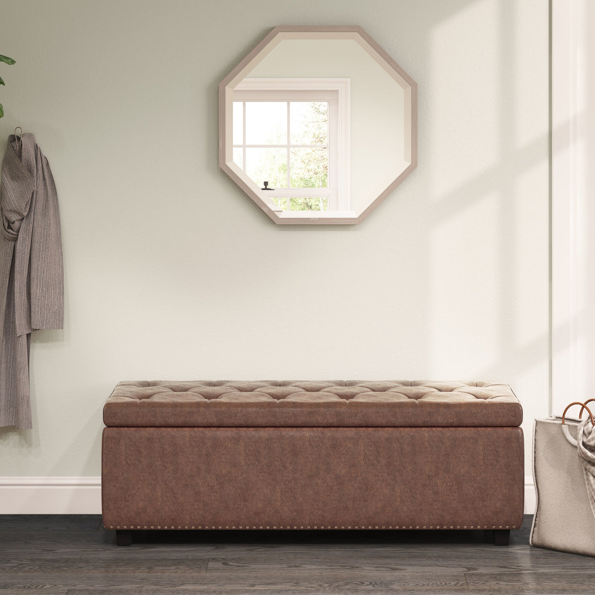Hamilton 48 Inch Wide Storage Ottoman in Distressed Umber