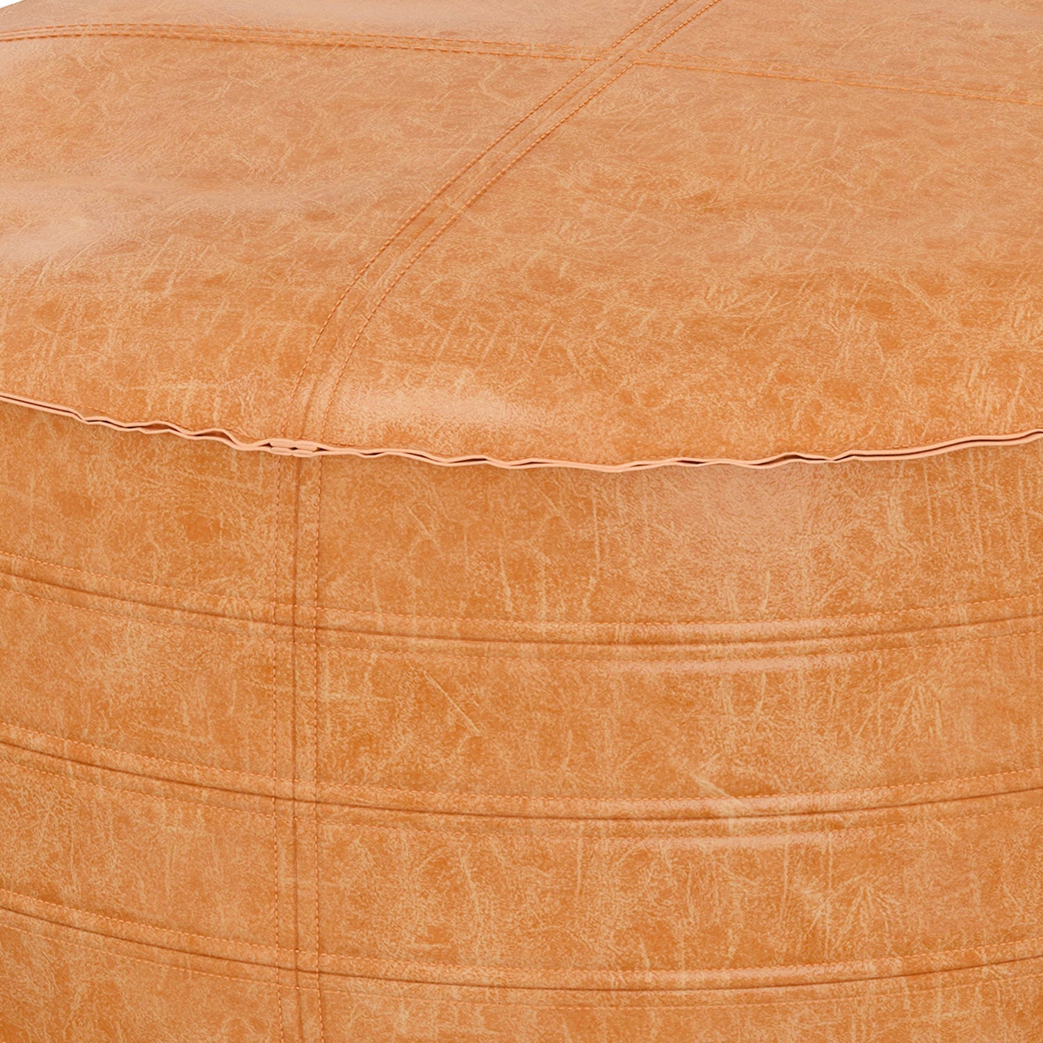 Brody 32 Inch Wide Round Coffee Table Pouf in Distressed