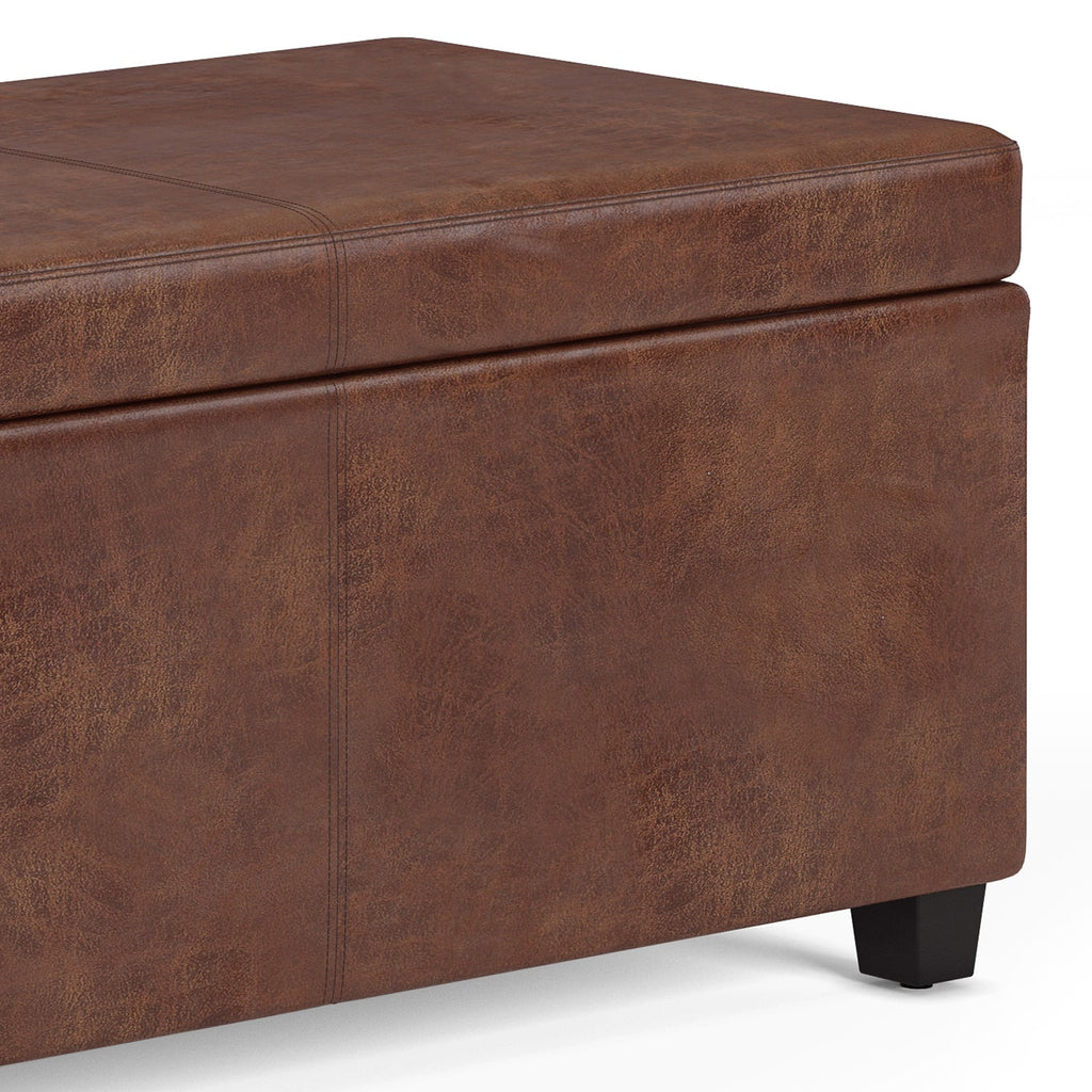 Avalon 54 Inch Wide Extra Large Storage Ottoman Bench in Distressed Saddle