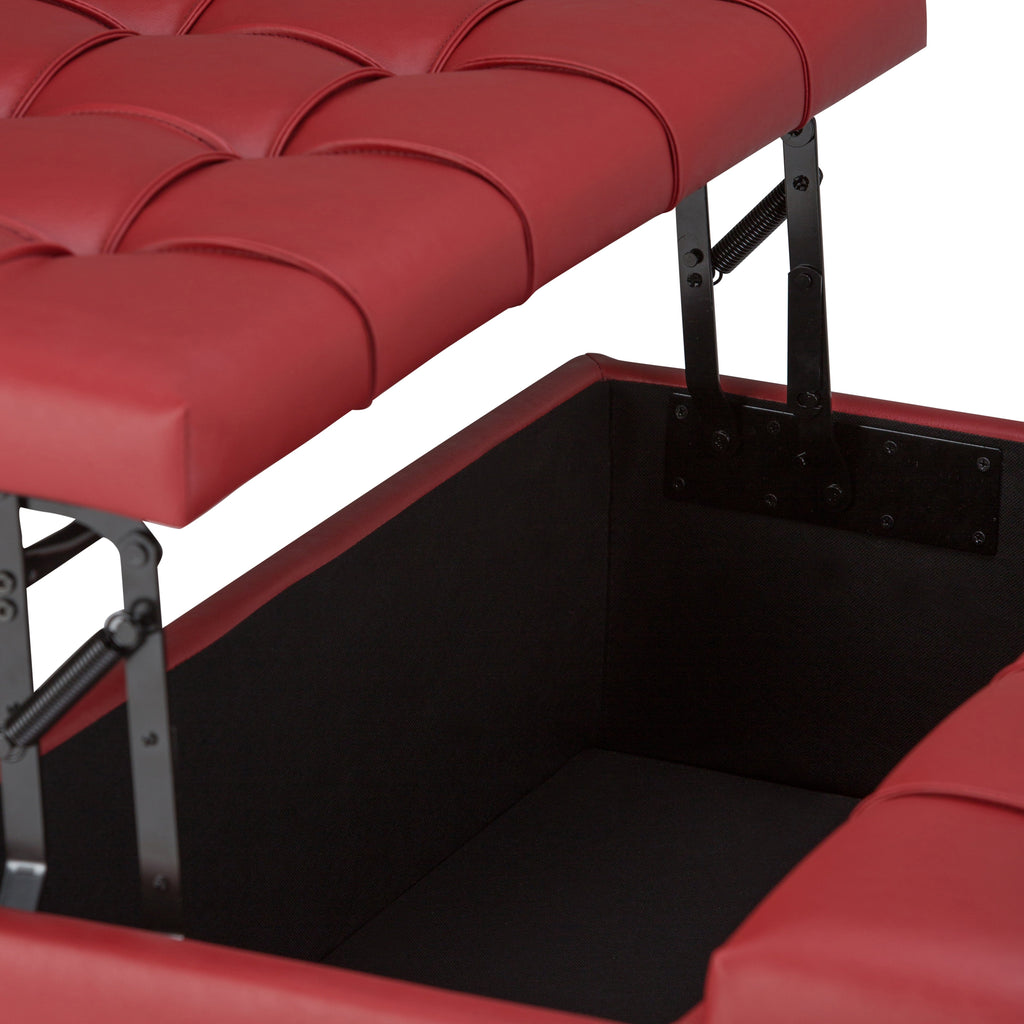 Harrison 36 Inch Wide Coffee Table Storage Ottoman in Crimson