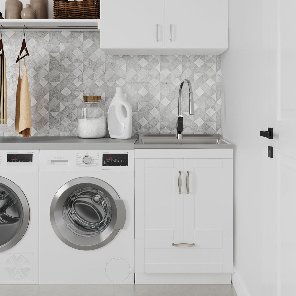 Reed Deluxe 24" Laundry Cabinet with Pull-out Faucet and Stainless Steel Sink