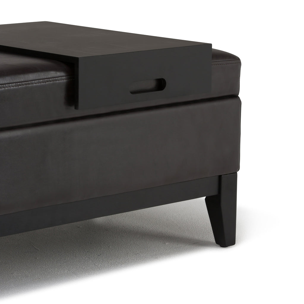 Oregon 42 Inch Wide Storage Ottoman Bench with Tray in Tanners
