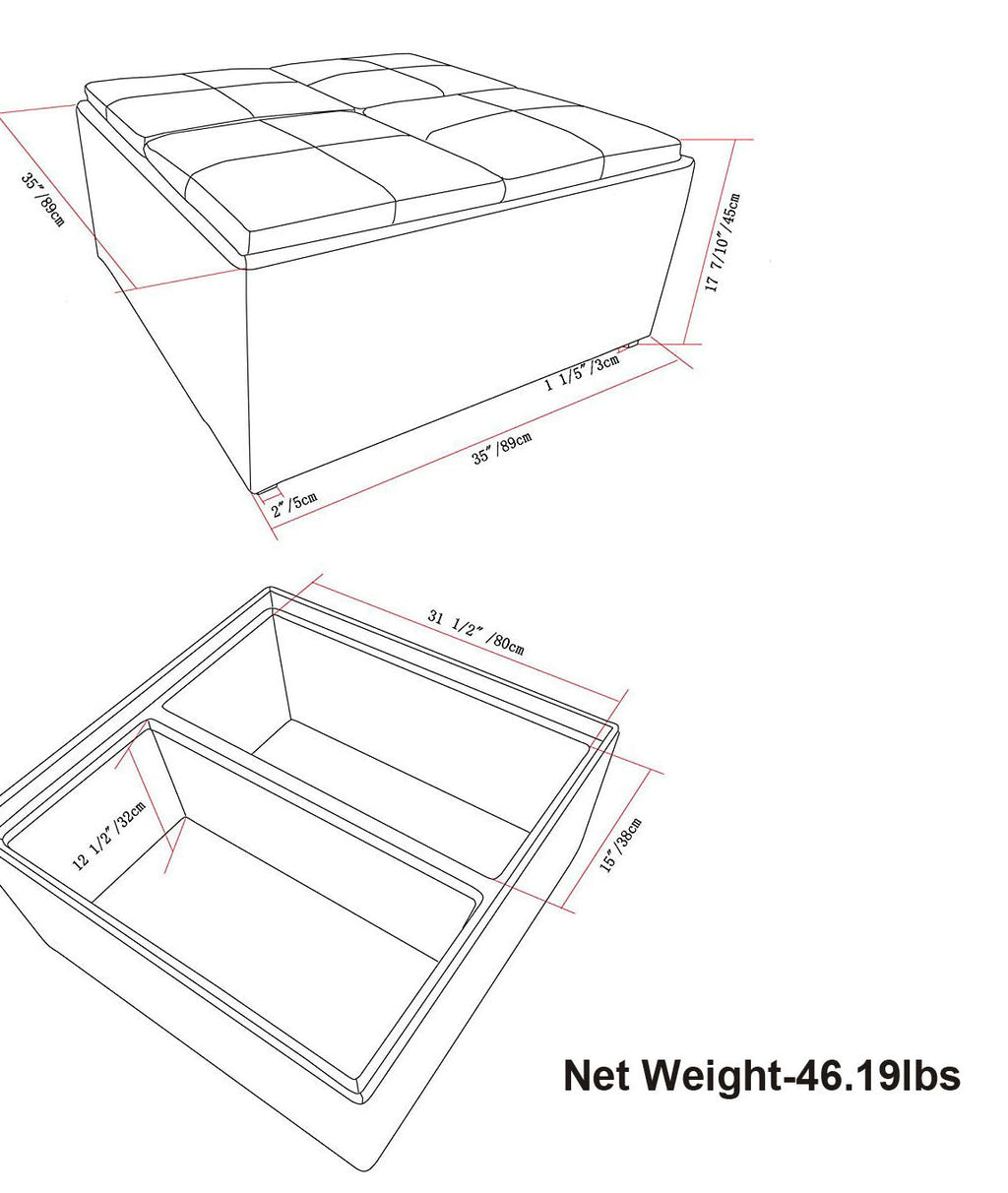 Avalon 35 Inch Wide Square Coffee Table Storage Ottoman