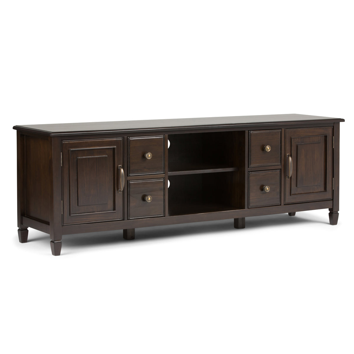 Connaught 72 Inch Wide Solid Wood TV Stand in Dark Chestnut