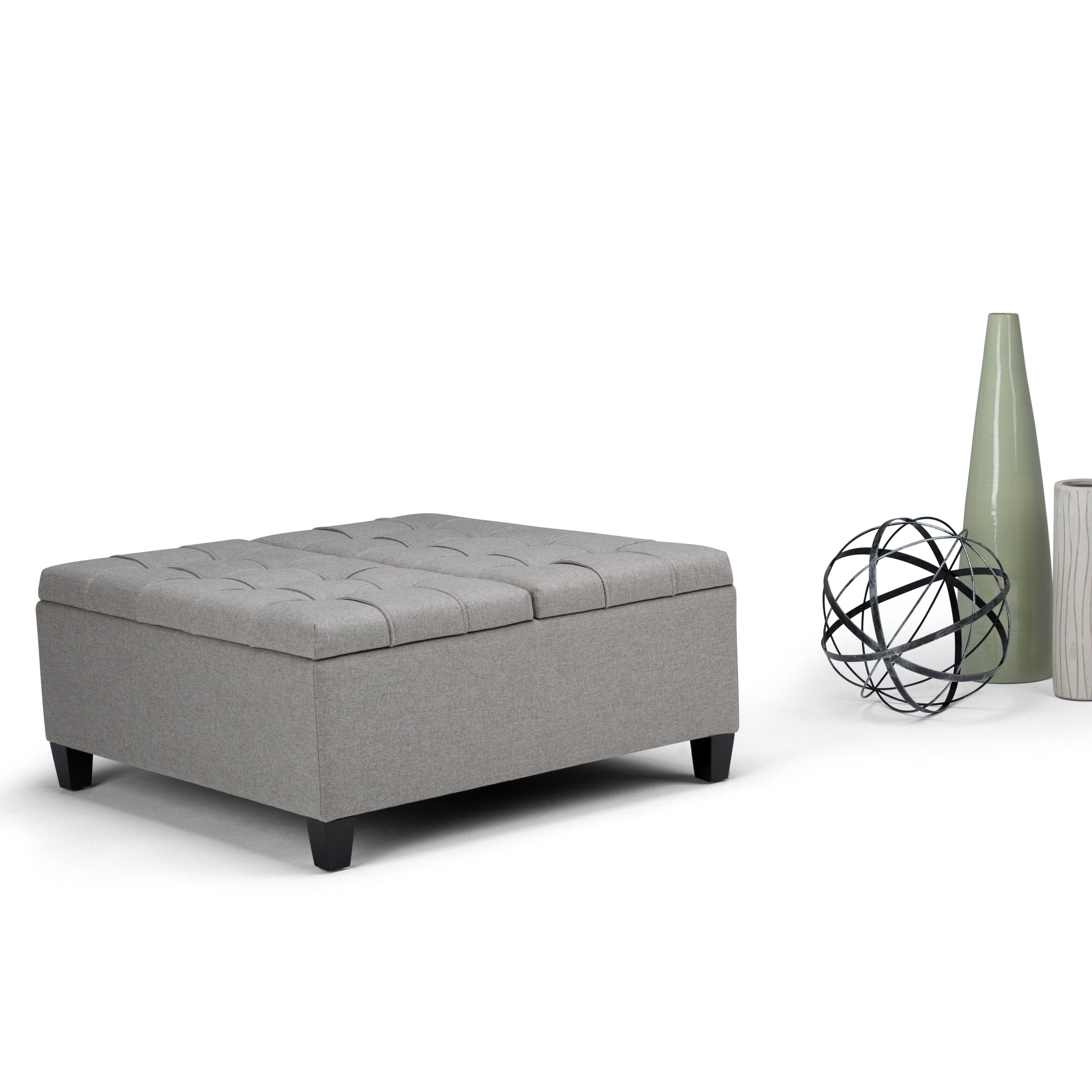 Harrison 36 Inch Wide Coffee Table Storage Ottoman in Dove