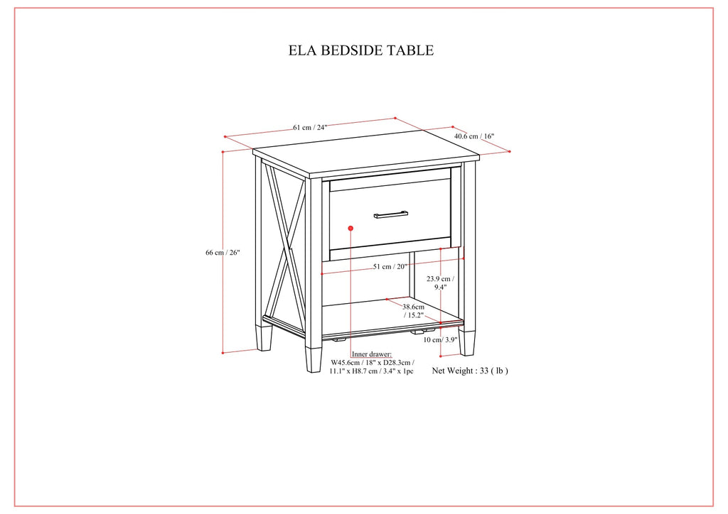 Ela Bedside Table - Smoky