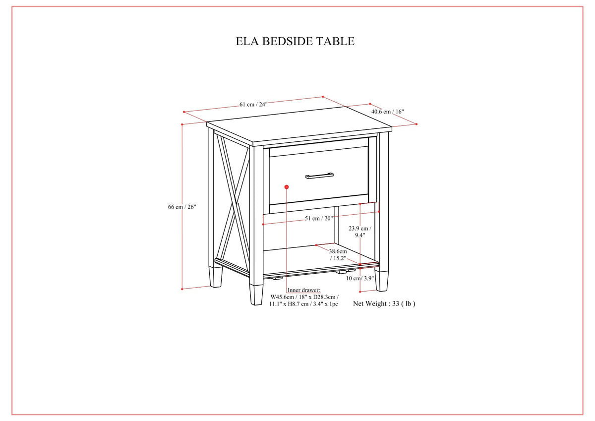 Ela Bedside Table - Smoky