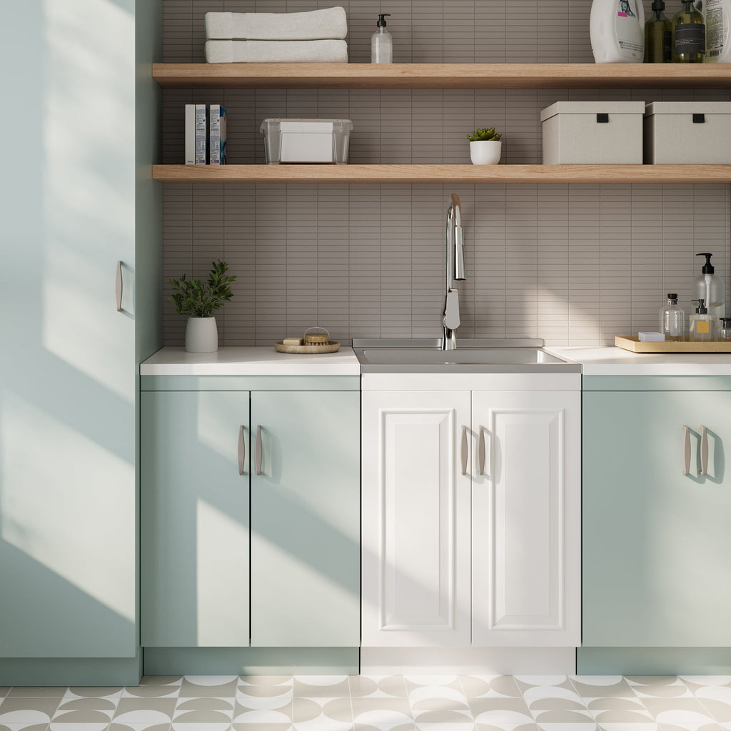 Darwin Deluxe 24" Laundry Cabinet with Pull-out Faucet and Stainless Steel Sink