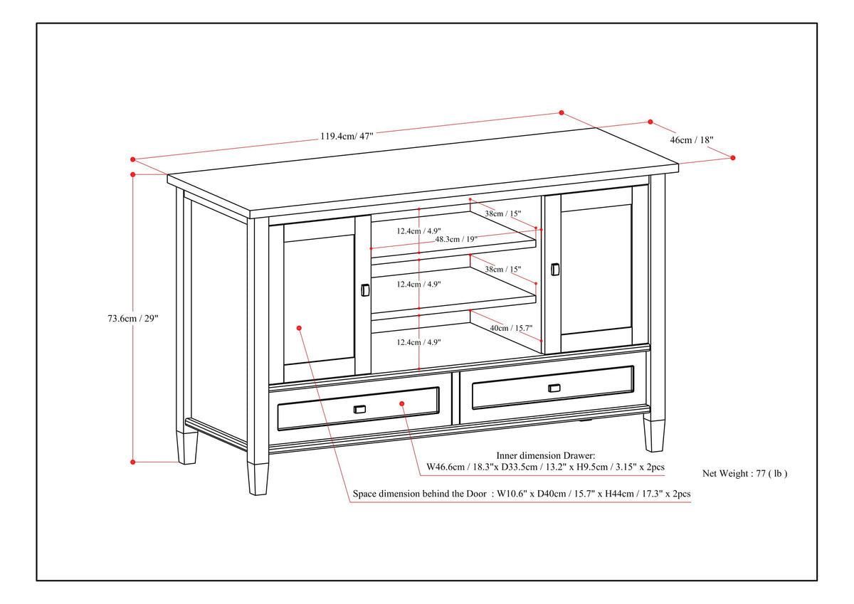 Warm Shaker 47 Inch Wide Solid Wood TV Stand in Rustic