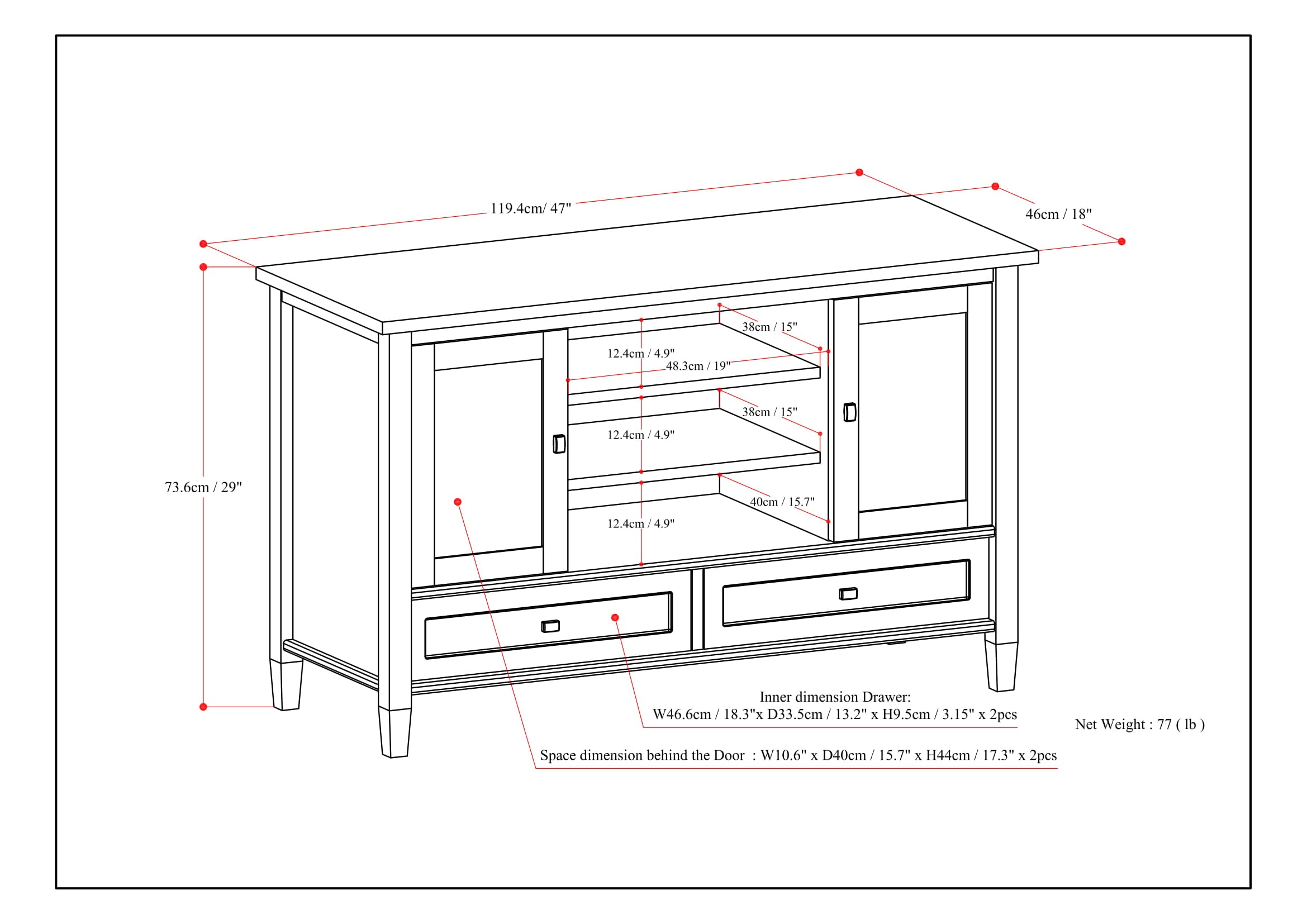 Warm Shaker 47 Inch Wide Solid Wood TV Stand in Russet