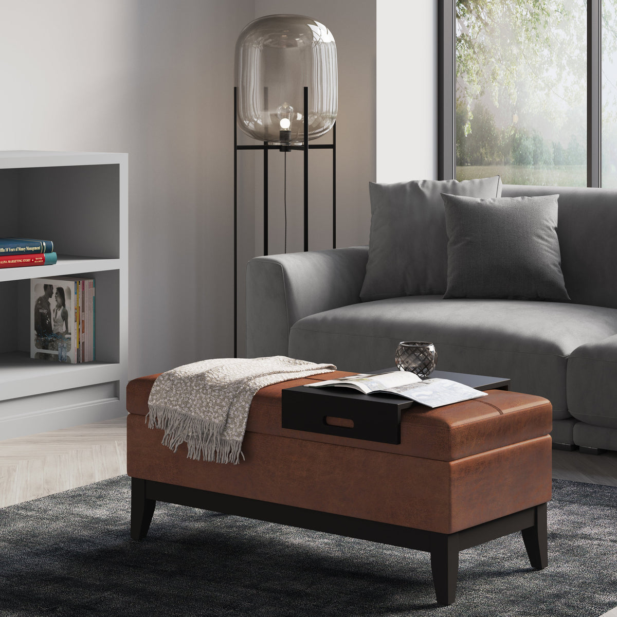 Oregon 42 Inch Wide Storage Ottoman Bench with Tray