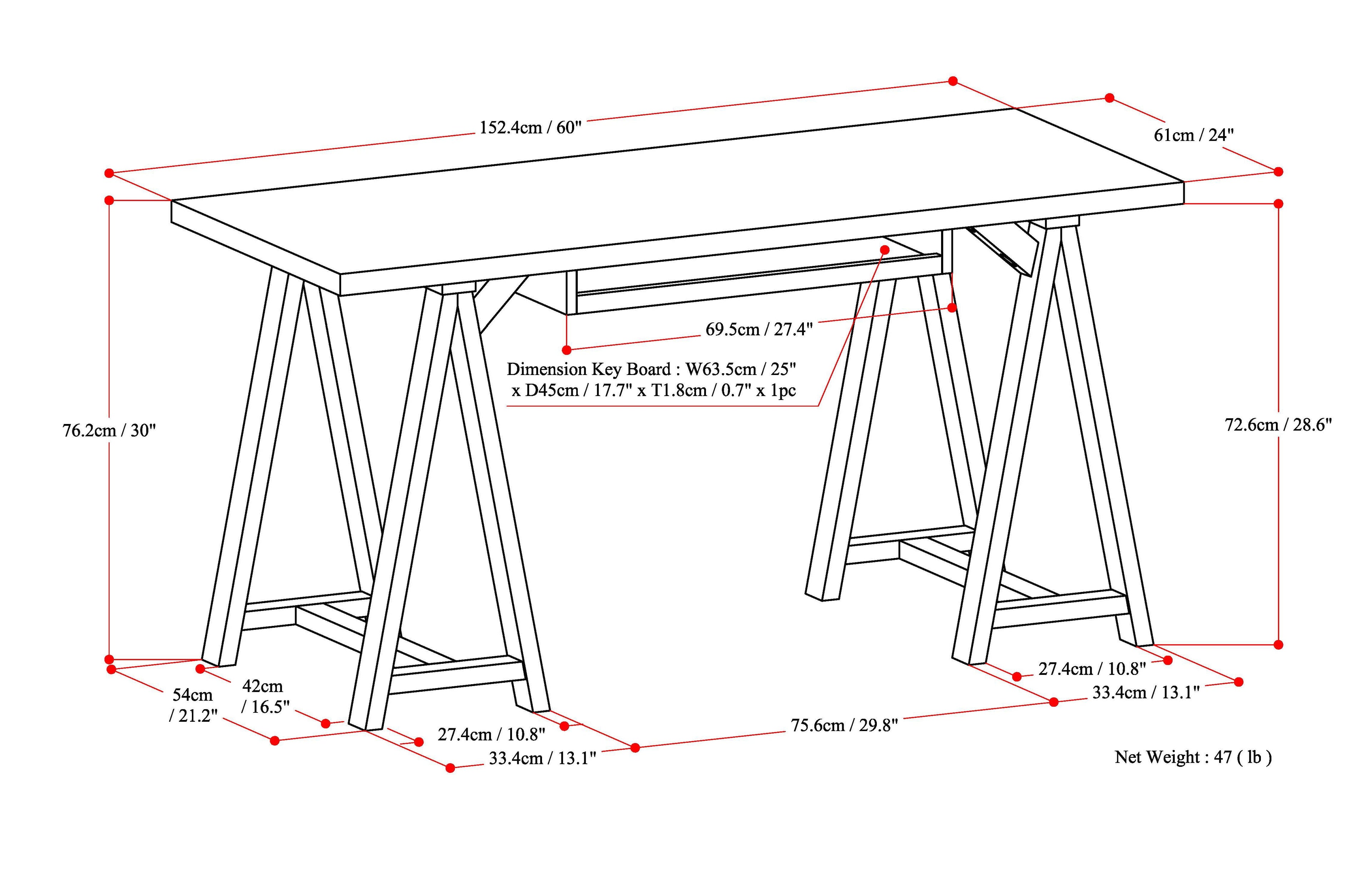 Sawhorse Desk - Dark Chestnut